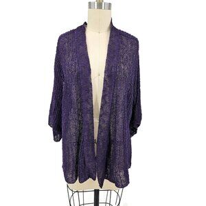 New Eileen Fisher Cardi Kimono Sleeve Sweater Womens 1x Purple Open Front Linen